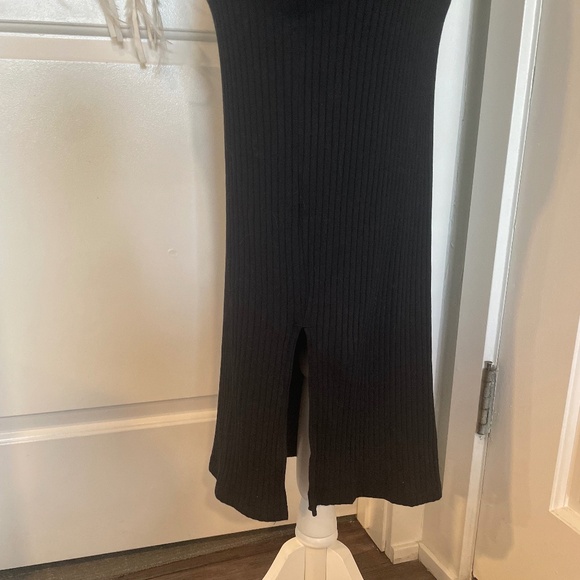 Wild Fable Black Ribbed Bodycon Midi Dress with Square Neck & Side Slit, Size XS - Picture 8 of 10